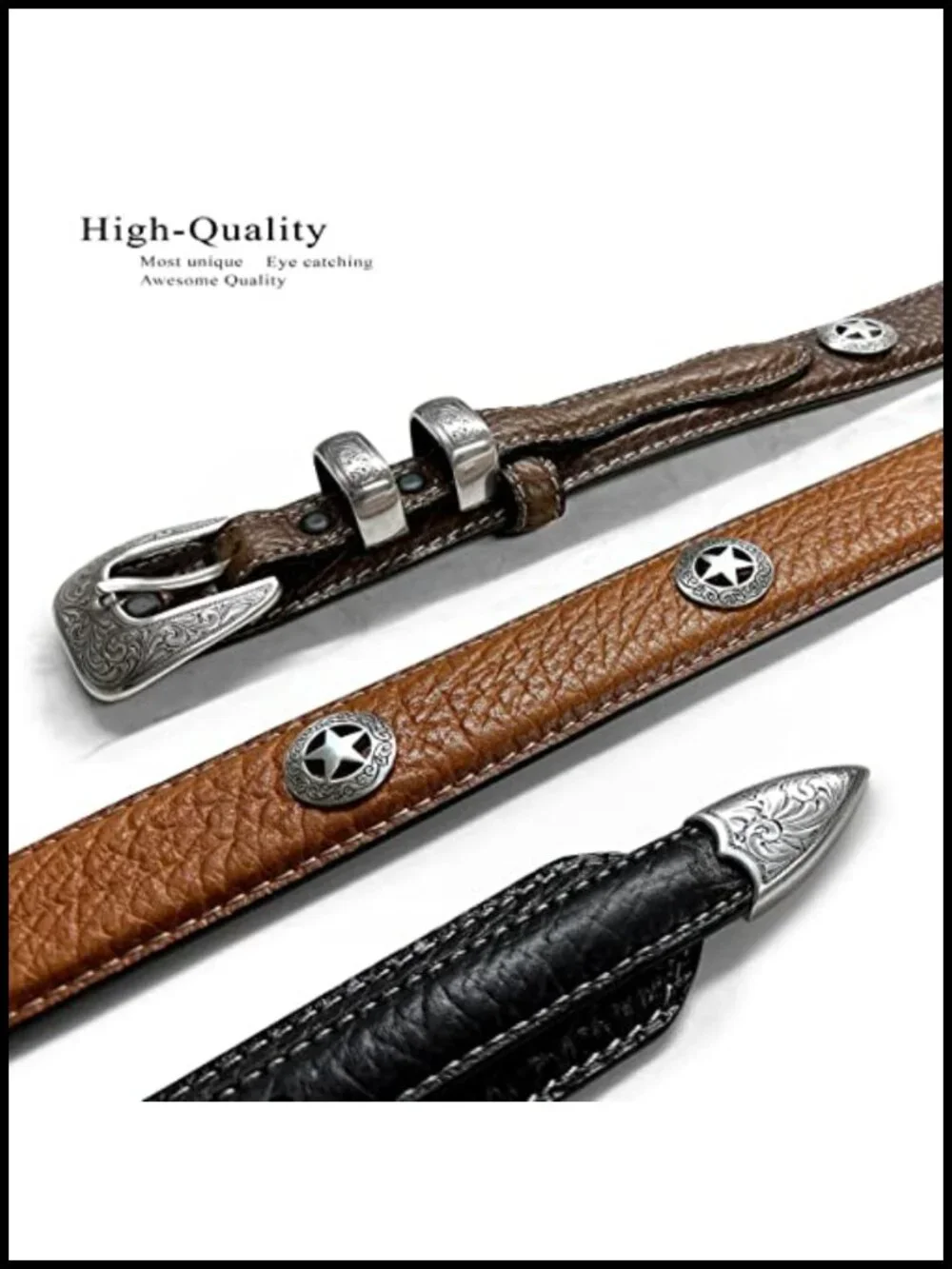 Genuine Leather Western Ranger Belt Tapered 35mm to 19mm